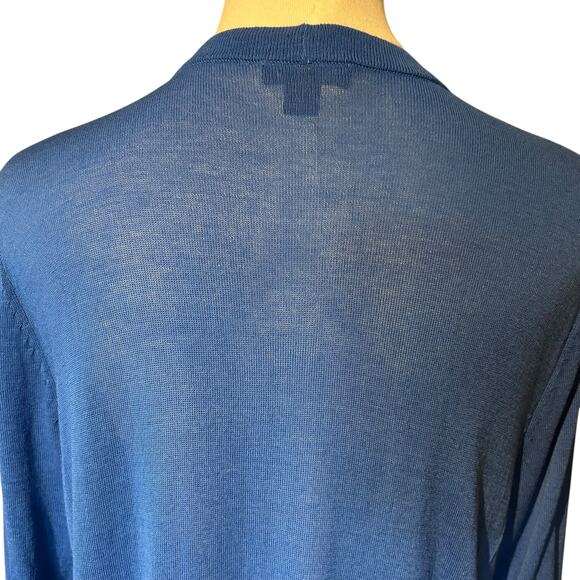 J. Jill Wearever Cardigan Tunic Top Blue SZ Med Semi Sheer Long Button Down - Picture 7 of 8